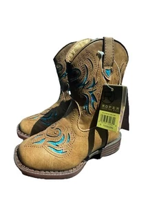 Roper Toddler Girls Tan Leather Cowboy Boots Size 6 Brand New With Tags - Picture 1 of 3
