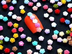 50 Pcs Mixed Multi Colour TINY 6mm Resin Flowers Nail Art Carft DIY Roses Daisy - Picture 1 of 1