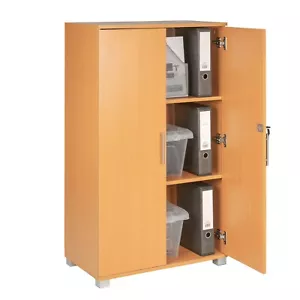 Office Storage Wooden Beech Cupboard 2 Door Lockable Bookcase Cabinet 3 Shelves  - Picture 1 of 6