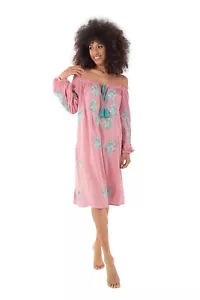Iconique Embroidered Beach Dress sample in Pink One Sized with Sleeves - Picture 1 of 6