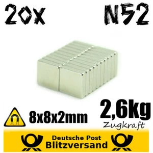 20x Magnete Quadrato 8x8x2mm N52 Magnetico Piccolo Magnete da Esperimento - Picture 1 of 2