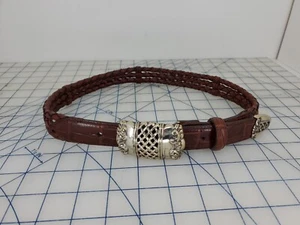 BRIGHTON S 90607 vintage años 90 tres hilos cuero trenzado con cinturón de metal 33" - Imagen 1 de 9