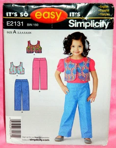 Pantalones y chaleco recortado sin cortar Simplicity Easy niñas niños niños 2-6X patrón 2131 - Imagen 1 de 2