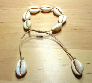 BEACH FASHION NATURAL SEASHELLS ISLAND STYLE NAUTICAL SLIDING KNOT TAN BRACELET - Picture 1 of 5