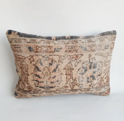 Vintage Turkish Carpet Rug Pillow Cover, Tribal Design Vintage Anatolian Cushion - Image 1 of 4