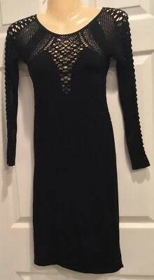 BEBE black form fitting lace sleeves, sides and back stretch dress s M - Image 1 of 4