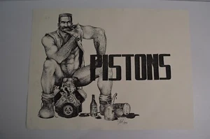 Vintage Gay Bar Art Poster PISTONS Collectible Club USMC Military Bear - Picture 1 of 12