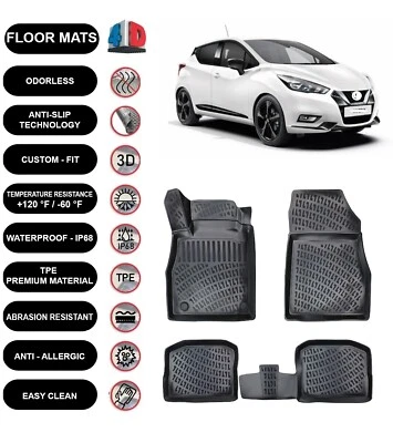 Alfombrillas forro para Nissan Micra (2019-2023) impermeables moldeadas en 4D negras 4 un. Foto 1 de 4