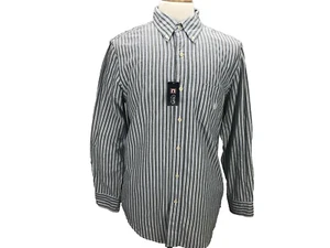 Nueva Camisa para Hombre Chaps M Mediana con Botones Mangas Largas Gris Azul a Rayas 3701 - Imagen 1 de 6
