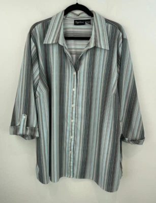 Blusa Maggie Barnes 3X Top Azul En Capas Botón Frontal Manga 3/4 Rayas A52-02 Foto 1 de 4