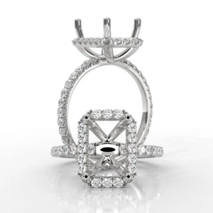 Diamond Engagement Emerald Shape Proposed Halo Ring Platinum 950 Semi Mount 1Ct - Picture 1 of 8