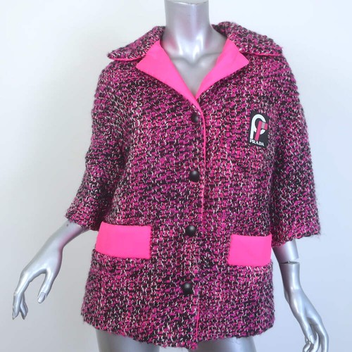 Giacca Prada manica corta tweed puffer rosa misto lana taglia 38