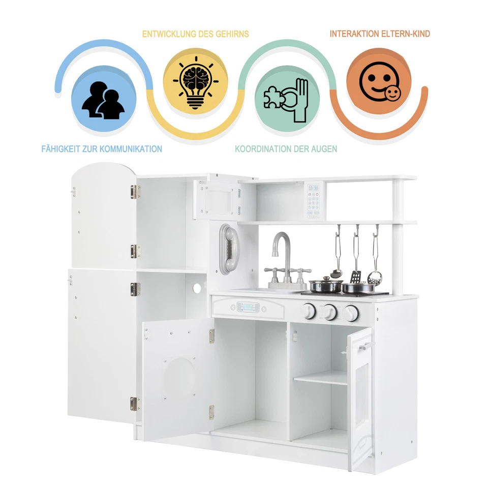 EUGAD Kinderplay Kinderküche Spielküche Holz für Kinder mit Zubehör Küchenset