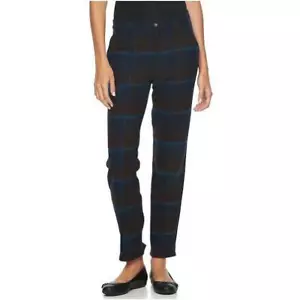 WOOLRICH Women's Blue Brown Plaid Wool Blend Slim Leg Trouser Pants Size 10 - Picture 1 of 7