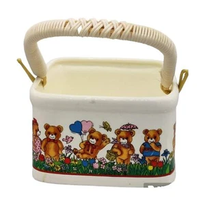 Vintage Japan Ceramic Square Basket with Handle Bears Balloons Butterfly Spring - Picture 1 of 8