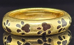 18K Gold Hidalgo Brown Enamel DOG PAW FOOT PRINTS RING Puppy Lovers Size 4.25 - Picture 1 of 7