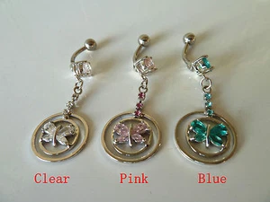 Anillo para el vientre colgante/barra, 316L quirúrgico/circonita cúbica (claro/rosa/azul) joyería corporal/perforación - Imagen 1 de 11