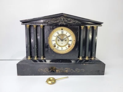 Antique 1890s Ansonia Open Escapement Cast Iron Mantle Clock w/ Columns AS IS - Image 1 of 4