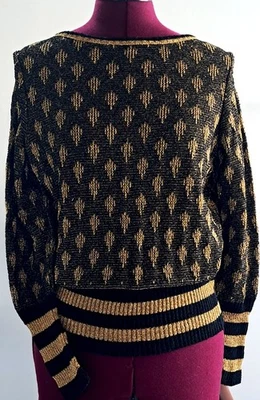Suéter metálico vintage Goldworm tamanho 14 ILGW glam malha dourada anos 70 anos 80 Studio 54 - Imagem 1 de 4
