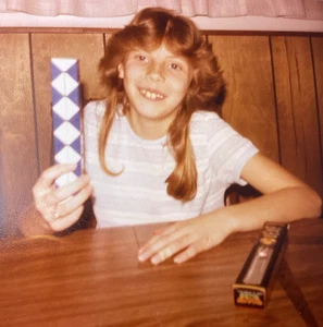 1970s Girl Holding Birthday Gift Toys Sitting at Table Original Photo P3n14 - Picture 1 of 8