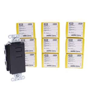 10 Hubbell Black 2-Port Charger Outlets USB-A 3A Switched Port Door! USB2BK - Picture 1 of 5