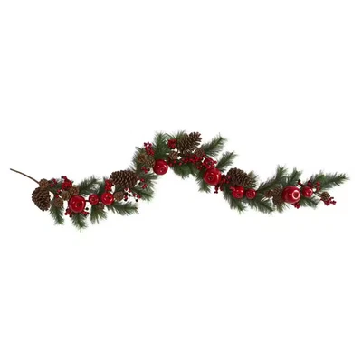 6 Ft. Unlit Apple Artificial Garland Pine Cone and Berries - Image 1 of 4