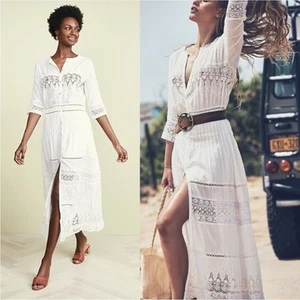 LoveShackFancy Dress Beth Midi Eyelet Button Down in White - Picture 1 of 8