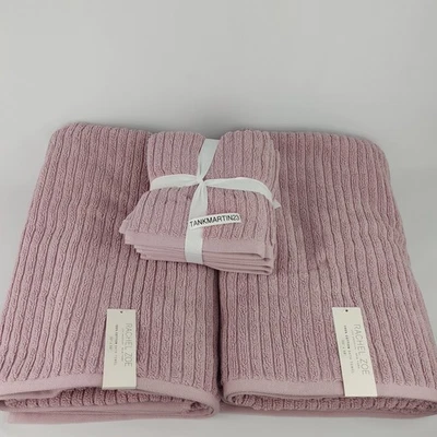 Toallas lisas a rayas acanaladas púrpura lila Rachel Zoe 2 toallas de baño y 4 paños Foto 1 de 4