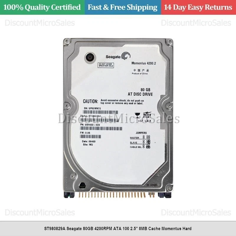 ST980829A Seagate 80GB 4200RPM ATA 100 2.5" 8MB Cache Momentus Hard - Image 1 of 1