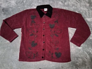 Vintage Disney Store embroided Sweater Women’s XL Mickey Mouse Burgundy Cardigan - Picture 1 of 6