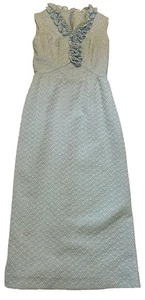 Vtg 70s Light Blue & Silver Metallic Sparkle Maxi Formal Dress Sz Small Petite - Picture 1 of 8