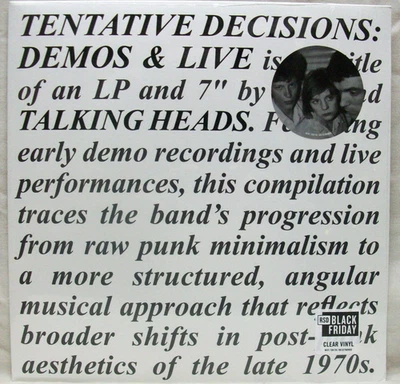 Talking Heads "Tentative Decisions: Demos & Live" LP Clear Vinyl Record BF RSD - Image 1 of 2