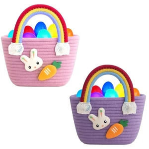 LED Light-Up Egg Gift Basket Kids Christmas Gift Bag Cute Bunny Rainbow Handle - Picture 1 of 15