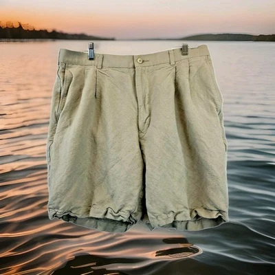 Pantalones Cortos de Golf Perry Ellis Portfolio Beige Ligeros Lino Plisados Informales Para Hombres 36 Foto 1 de 4
