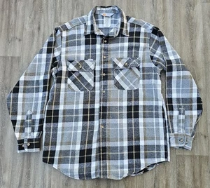 Vtg 70s 80s Carhartt Flannel Sz L Button Down Shirt Long Sleeve Plaid USA Made - Picture 1 of 9