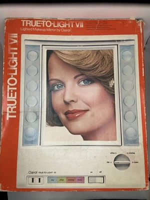 Винтажное зеркало для макияжа 1970-х Clairol True-To-Light VII с подсветкой модель LM-7 с коробкой - Изображение 1 из 4