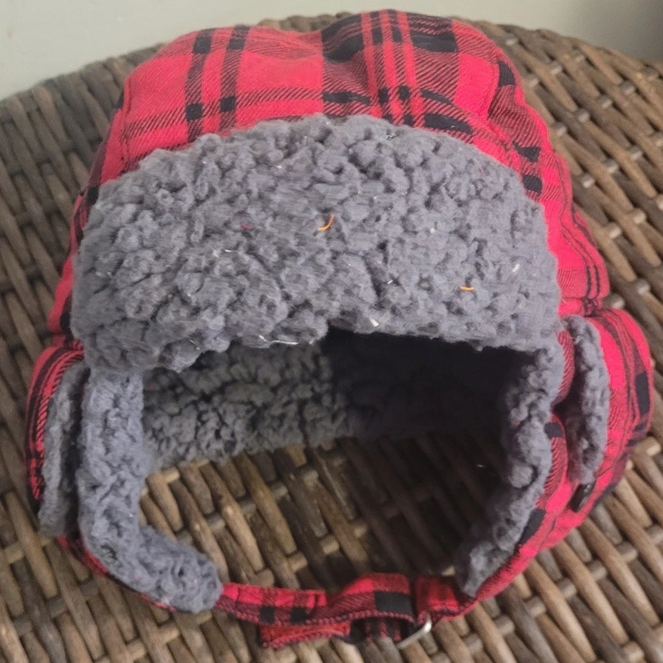 CHILDRENS PLACE Sombrero Trampero Niños Talla S/M 4/7 Rojo Cuadros Sherpa Forrado Invierno Foto 1 de 4