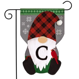Briarwood Lane Winter Gnome Burlap Monogram Letter C Garden Flag - Picture 1 of 6