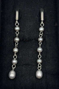 Honora Vintage Sterling Silver 925 Dangle Stationed Silver/grey Pearl Earrings - Picture 1 of 7