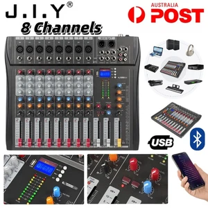 JIY 8 Channel Audio Mixer Bluetooth Sound Console DJ Live Mixing Stereo LED USB  - Picture 1 of 20