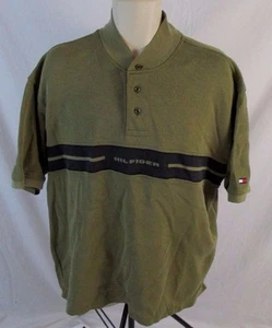 Tommy Hilfiger Mens XL Olive Green Spell Out Short Sleeve Henley Shirt CC421 - Picture 1 of 4