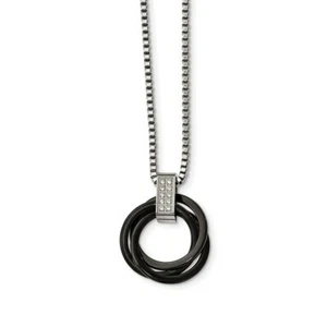 Collana Zirconia Acciaio Inox Lucidata Multi Cerchio Ceramica Nera - Foto 1 di 3