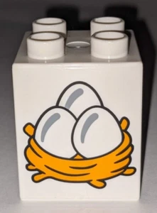 Lego Duplo 2 x 2 x 2 White Brick With 3 Bird Eggs In Nest Pattern Piece Part HTF - Picture 1 of 2