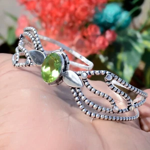 Faceted Peridot Gemstone Bangle 925 Sterling Silver Beautiful Crafted Bracelet - Picture 1 of 12