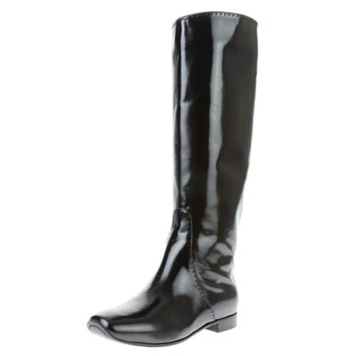 Bottega Veneta Womens Black Glossy Leather Pull On Knee High Boots Size 35 - Image 1 of 4