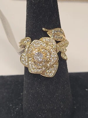 Nali Gold Rose Ring With Stones Size 7 - Image 1 of 3