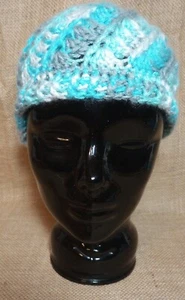 Hand Made Croquet Winter Cap Teal Grey Aqua - Picture 1 of 6