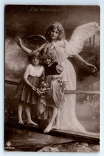 ORIGINAL VINTAGE POSTCARD children "Guardian Angel" possibly Grete Reinwald?