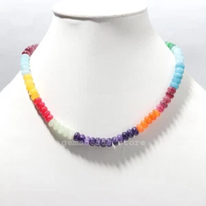 925 Sterling Silver, Multi Gemstone Quartz 8-9MM Smooth Necklace Jewelery 18" - Picture 1 of 9
