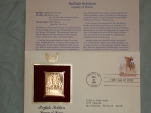 22K Gold 1994 Buffalo Soldiers Honor Gold Replica Stamp 1st Day Cover w/Address - Picture 1 of 1